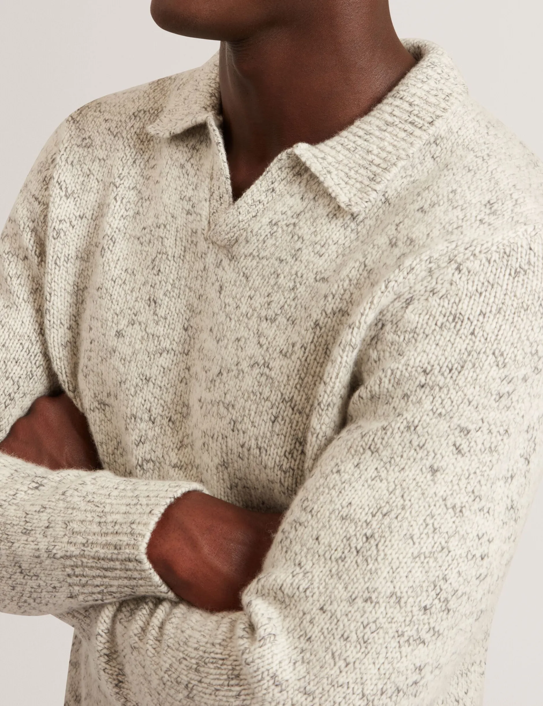 Melange Knit Long Sleeve Polo Shirt