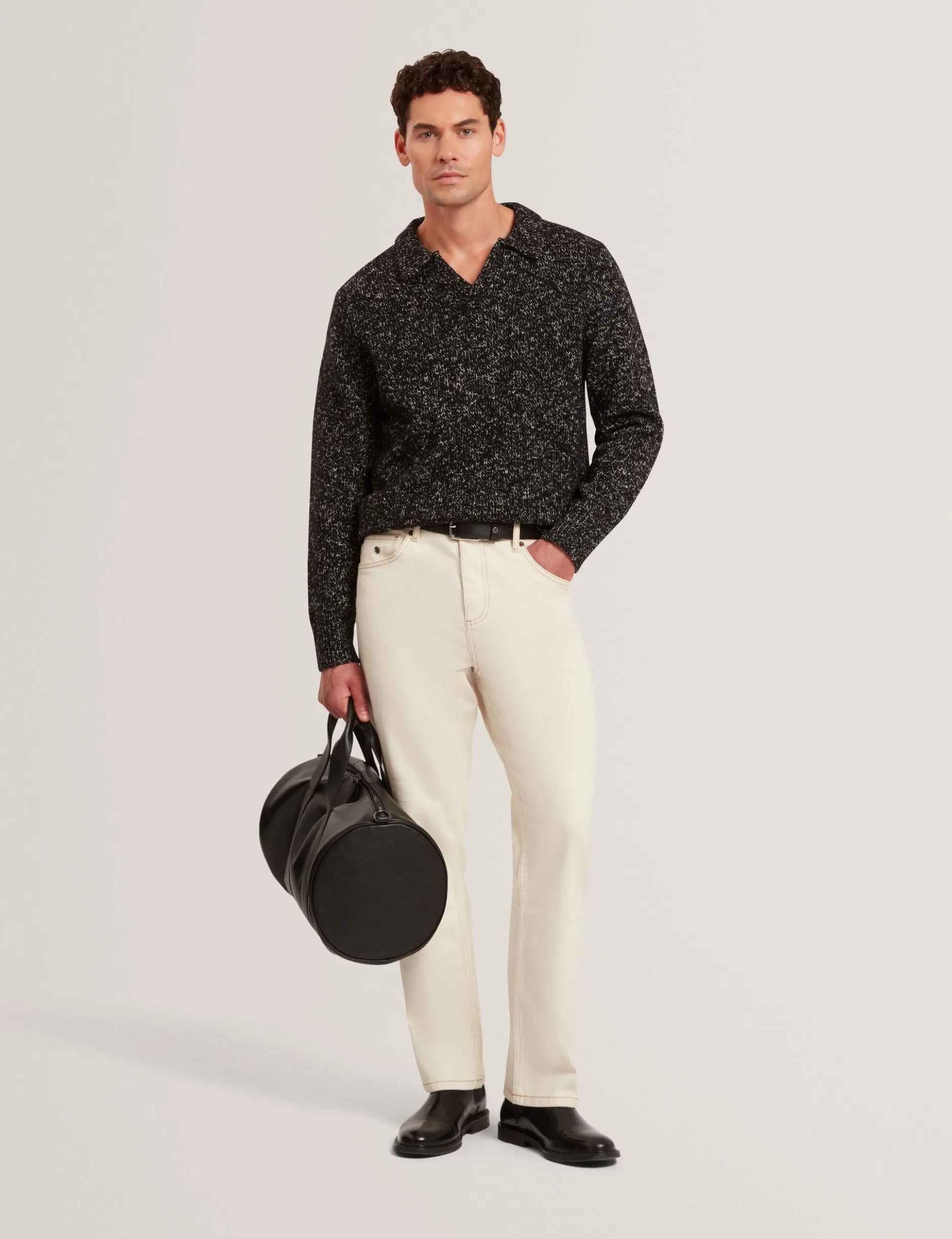 Melange Knit Long Sleeve Polo Shirt