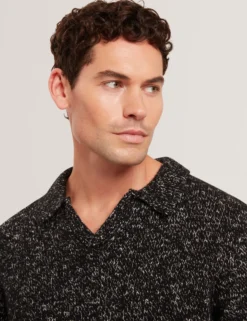 Melange Knit Long Sleeve Polo Shirt