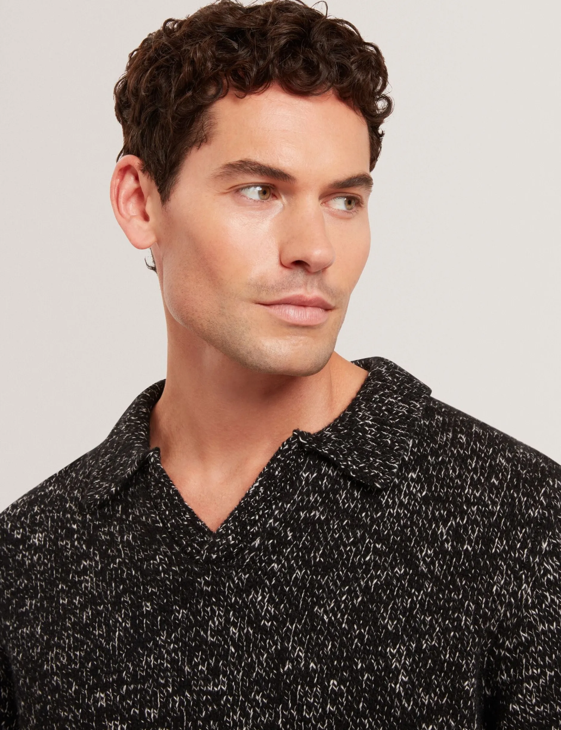 Melange Knit Long Sleeve Polo Shirt