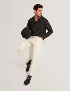 Melange Knit Long Sleeve Polo Shirt