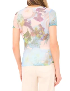Mesh Floral Print Slim Fit T-Shirt