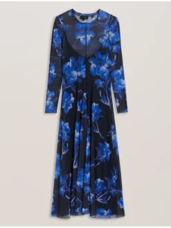 Mesh Long Sleeve Printed Dress