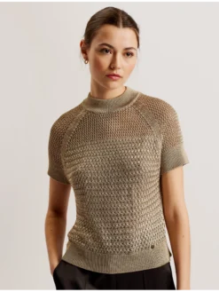 Metallic Knitted Short Sleeve Top