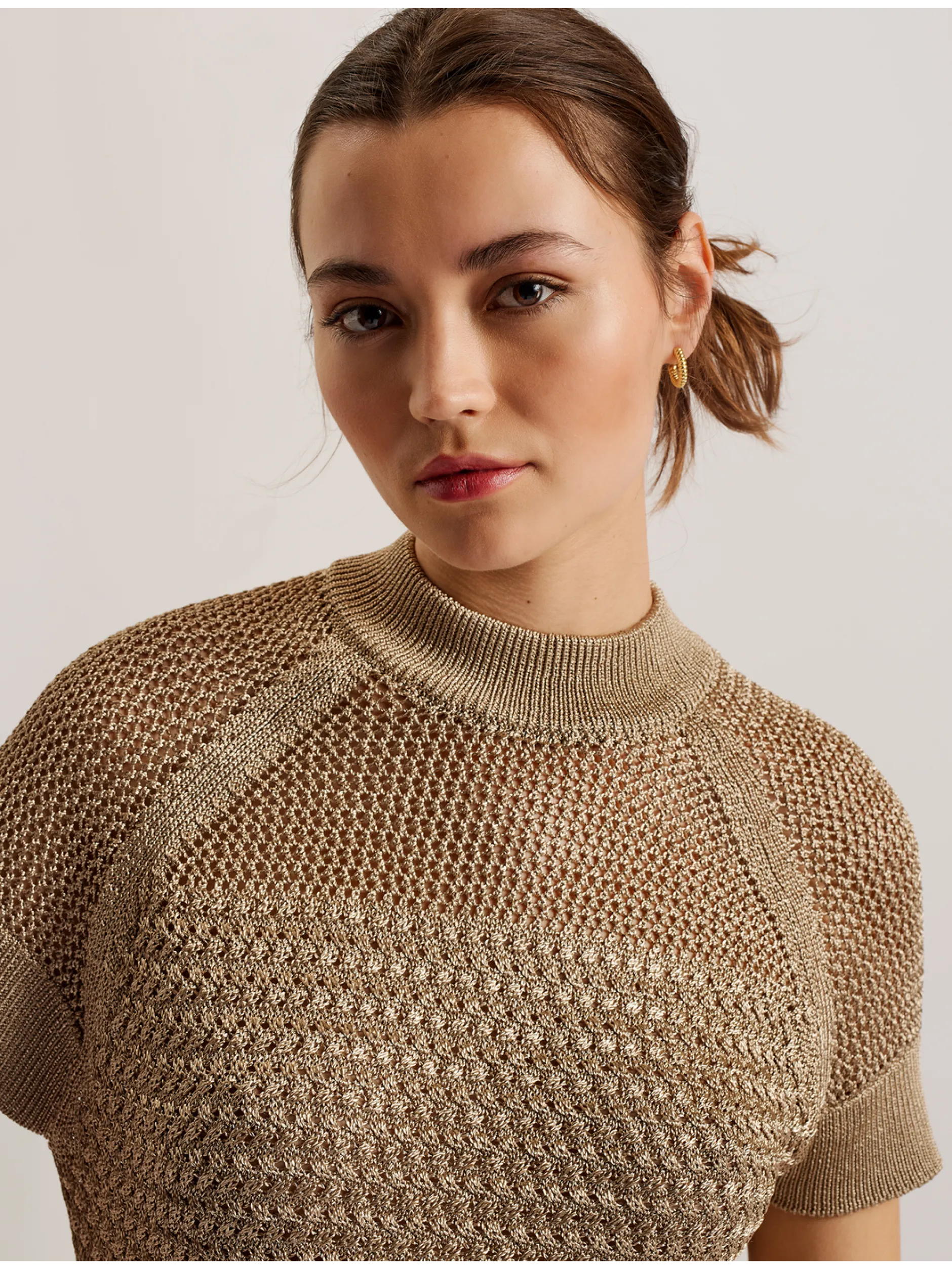 Metallic Knitted Short Sleeve Top
