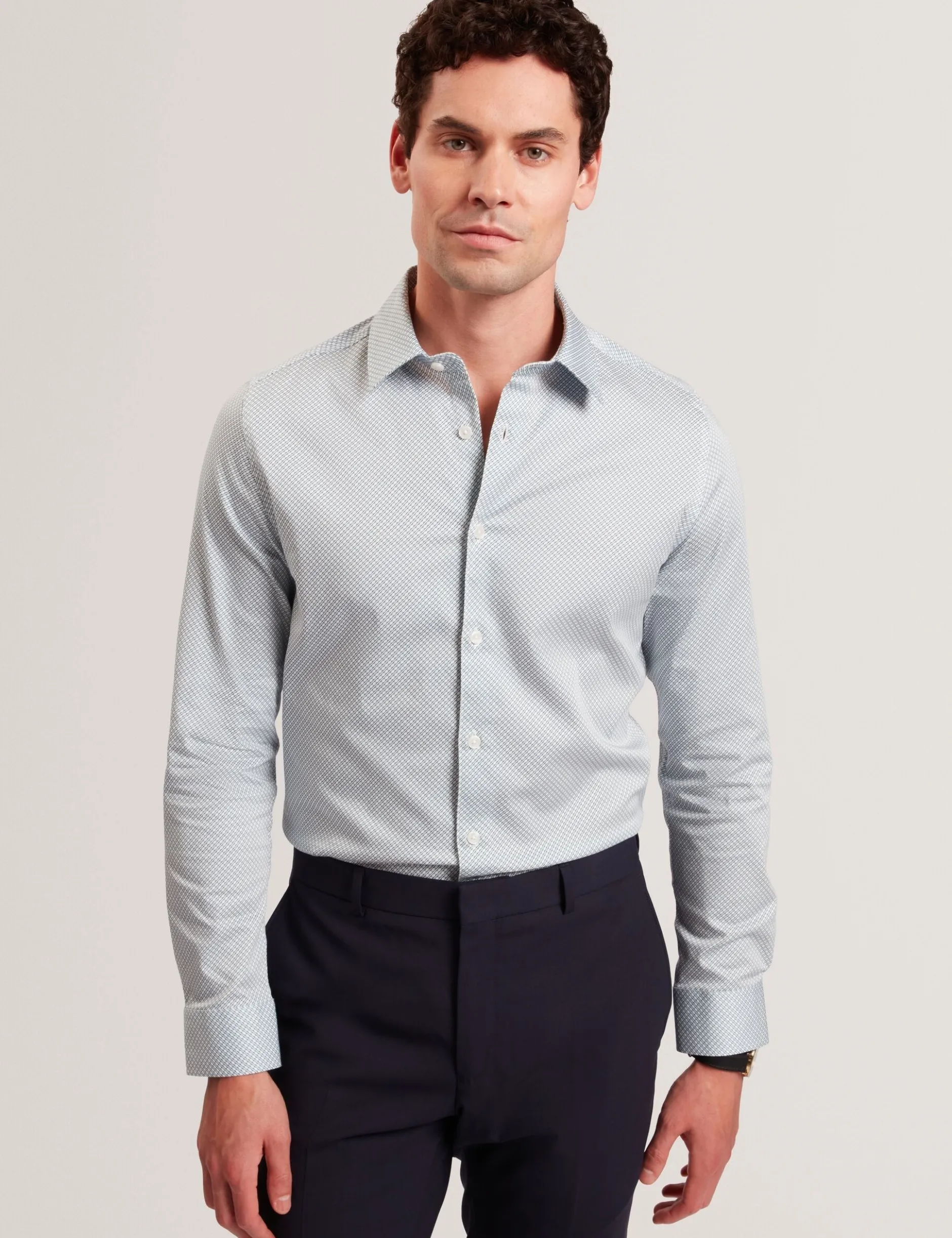 Micro Geo Print Long Sleeve Slim Shirt