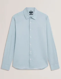 Micro Geo Print Long Sleeve Slim Shirt