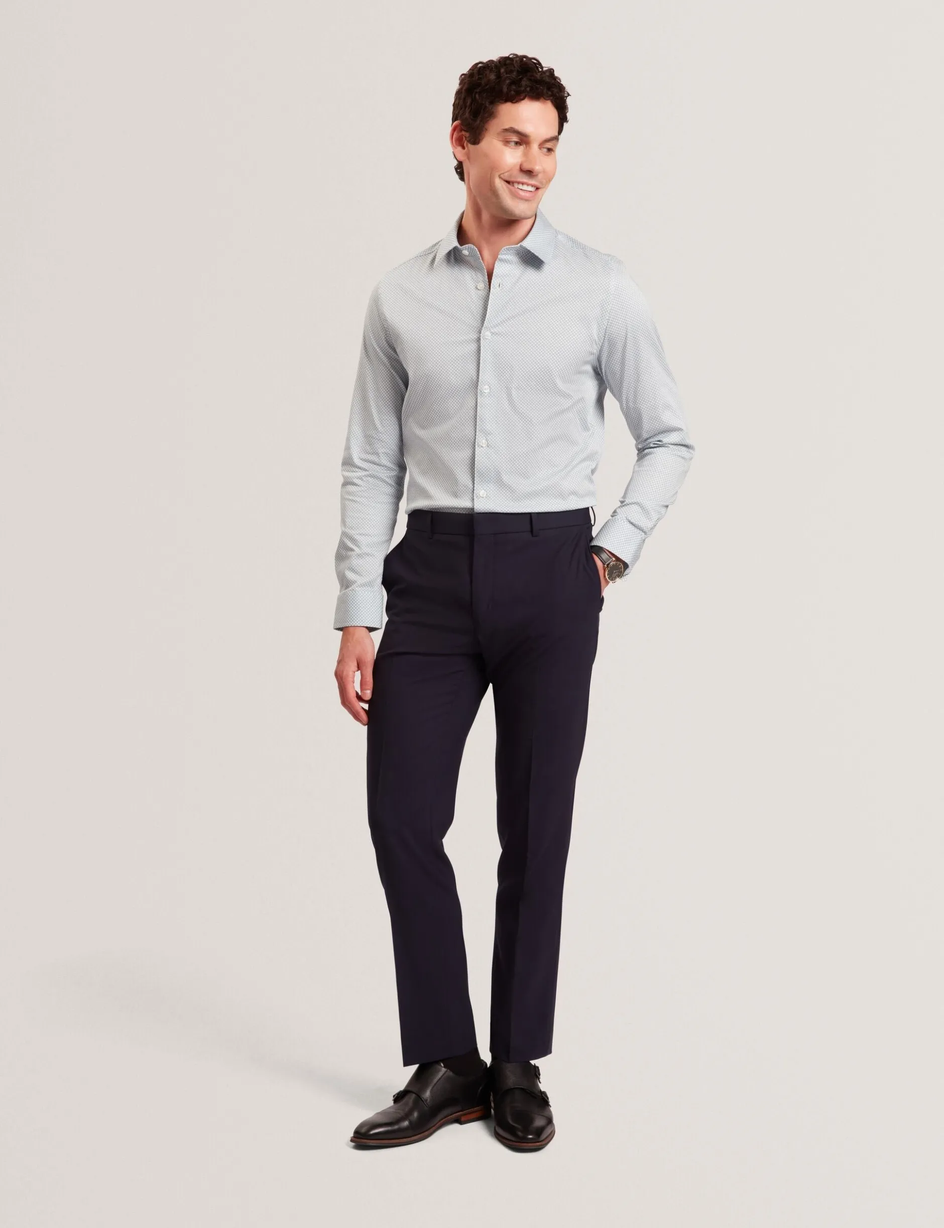 Micro Geo Print Long Sleeve Slim Shirt