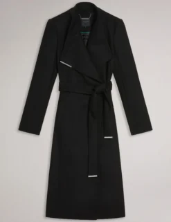 Midi Length Belted Wool Wrap Coat