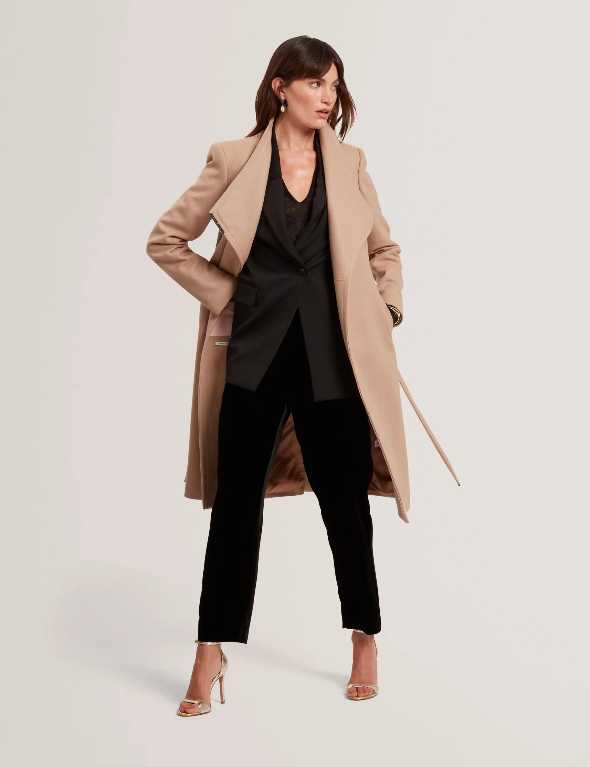 Mid Length Belted Wool Wrap Coat