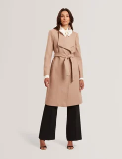 Mid Length Belted Wool Wrap Coat