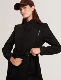 Mid Length Belted Wool Wrap Coat