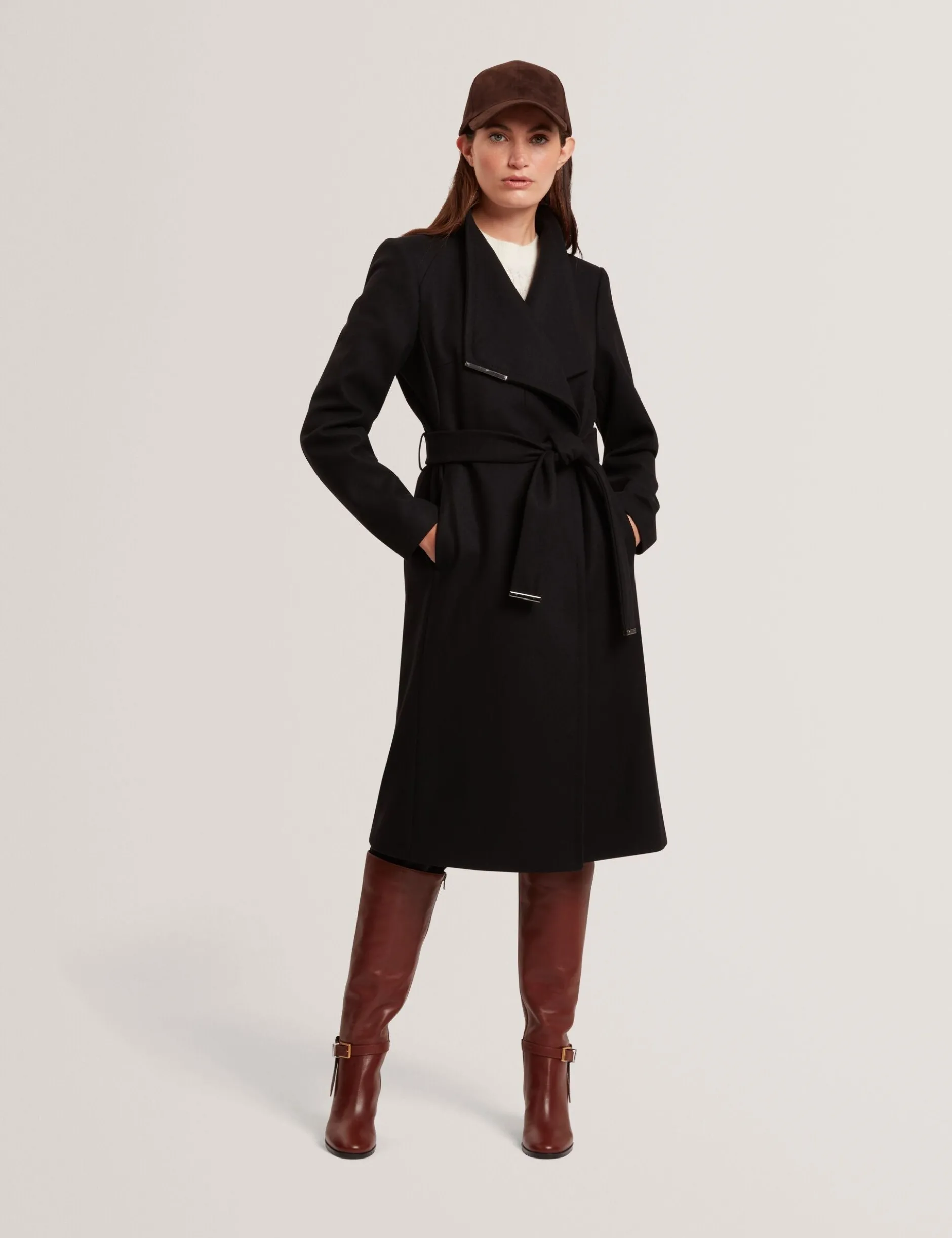 Mid Length Belted Wool Wrap Coat
