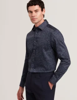 Mini Leaf Print Long Sleeve Cotton Shirt