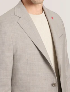 Mixed Plaid Wool Tailored Blazer