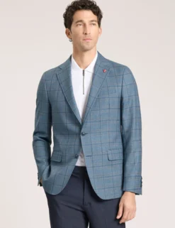 Mixed Plaid Wool Tailored Blazer