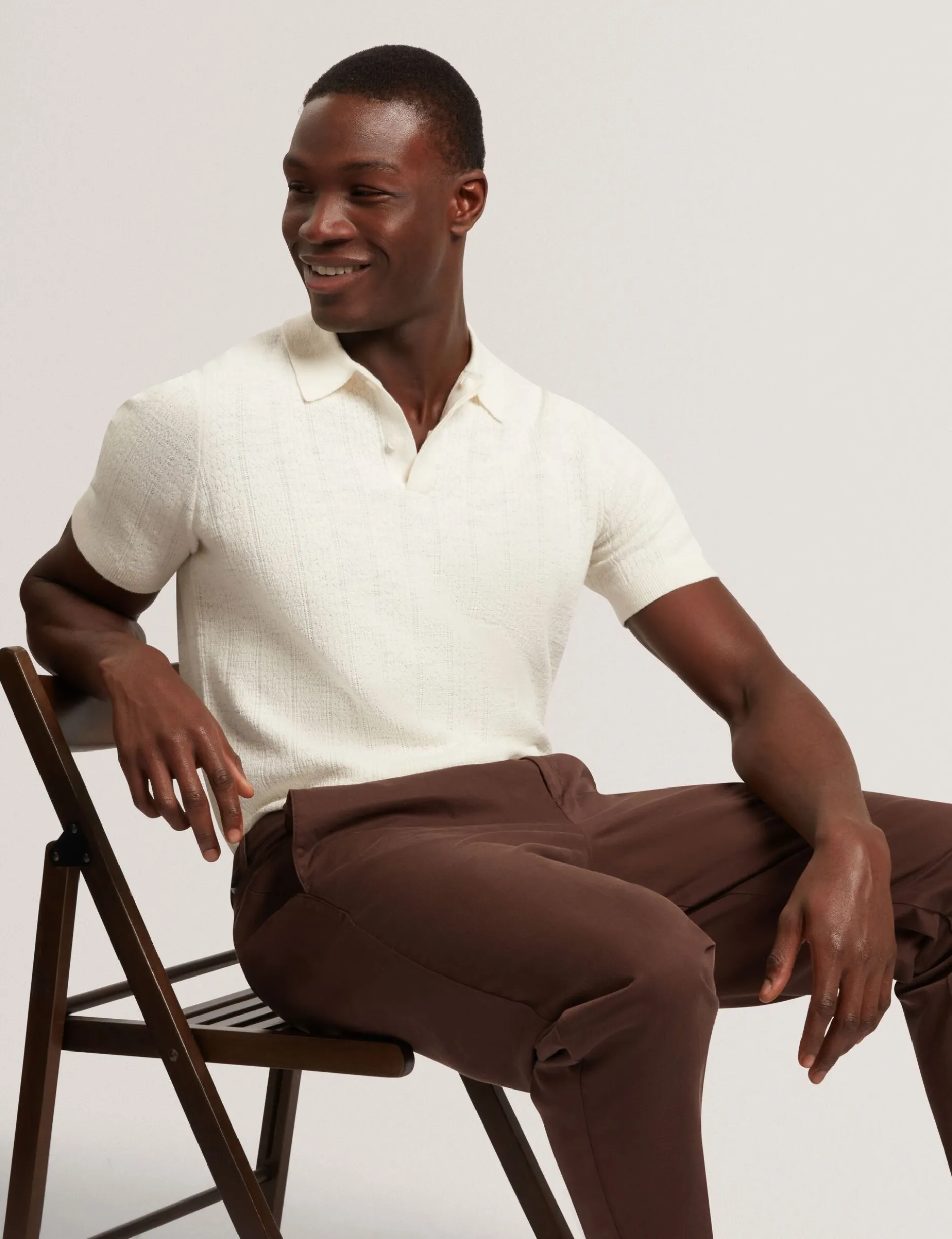 Mixed Texture Cotton Linen Knit Polo