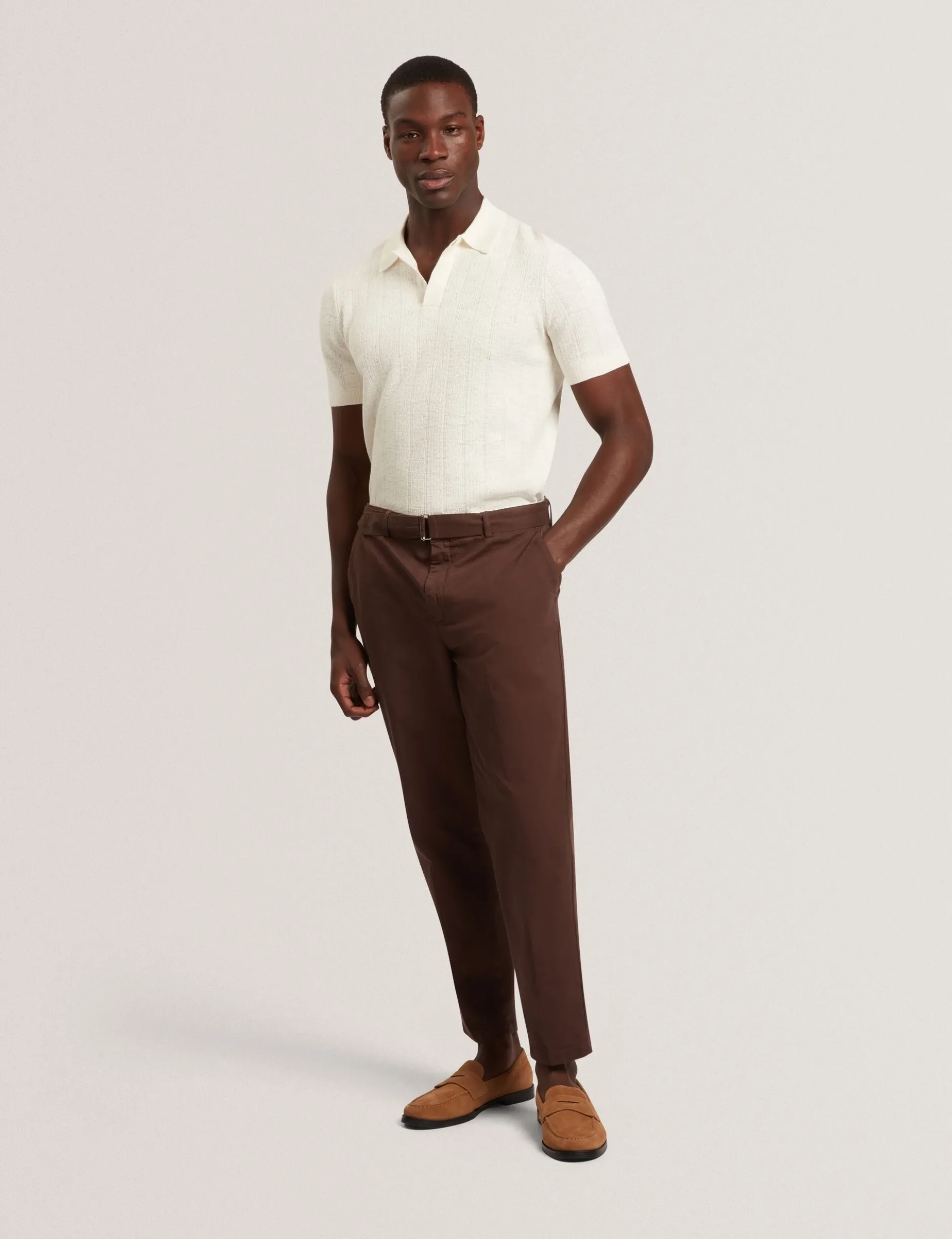 Mixed Texture Cotton Linen Knit Polo