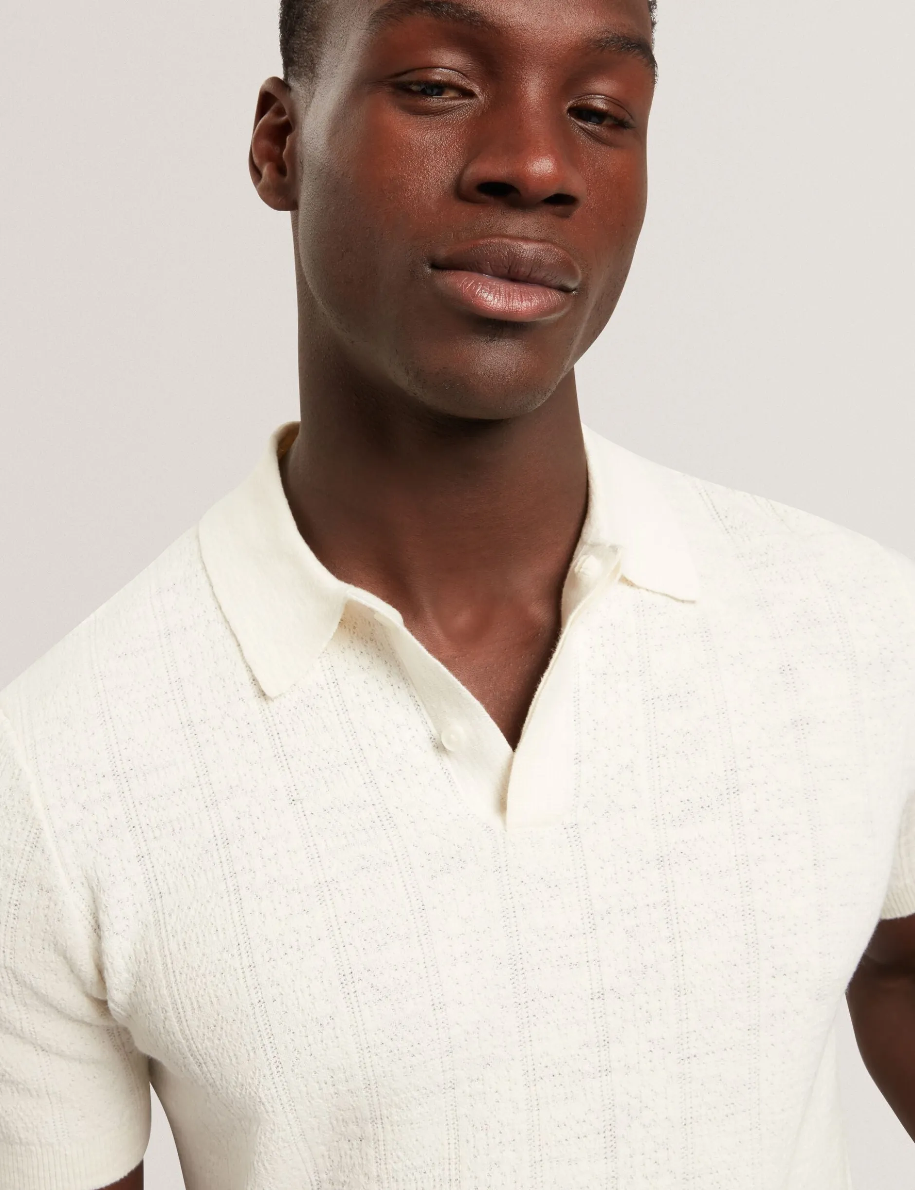 Mixed Texture Cotton Linen Knit Polo