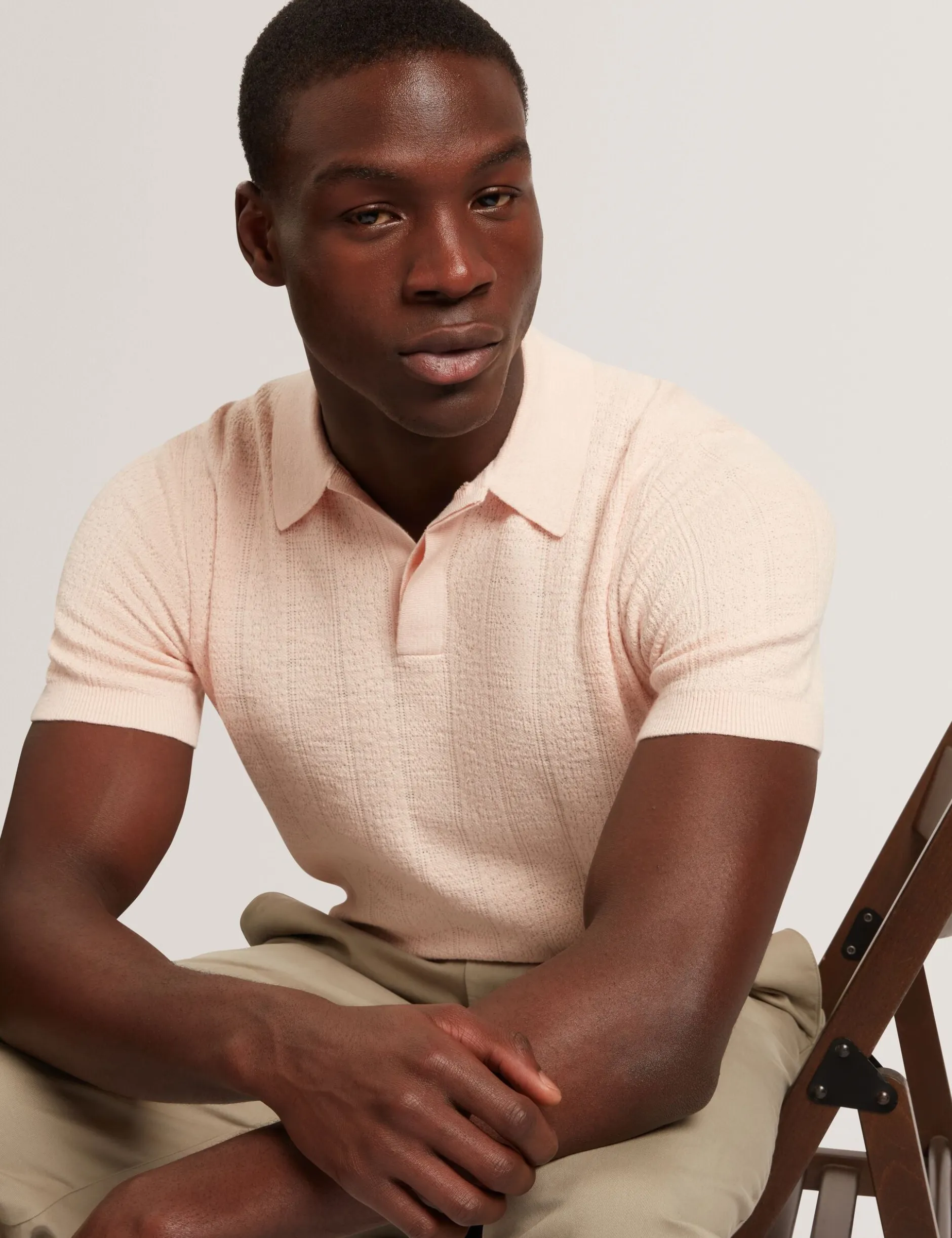 Mixed Texture Cotton Linen Knit Polo