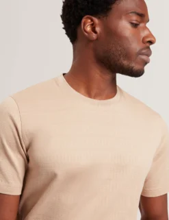Mixed Texture Stripe Cotton T-Shirt