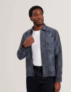 Mixed Weave Stripe Zip-Through Overshirt