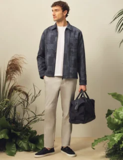 Mixed Weave Stripe Zip-Through Overshirt