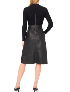 Mock Neck Midi Dress with Faux Leather Skirt