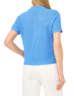 Open Knit Short Sleeve Polo Shirt