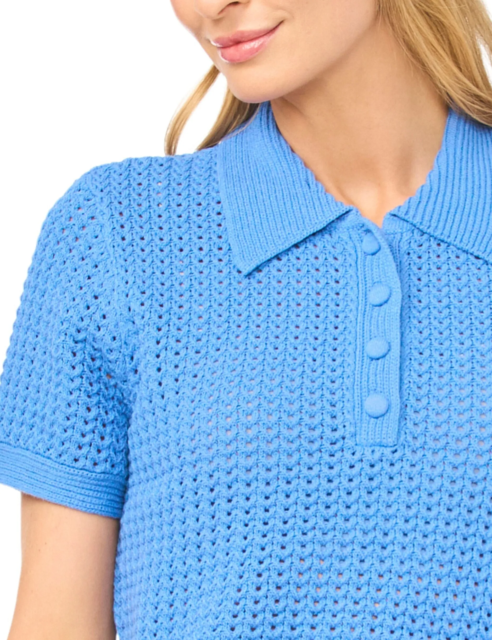 Open Knit Short Sleeve Polo Shirt