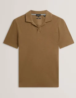 Open Neck Cotton Linen Polo Shirt