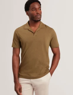 Open Neck Cotton Linen Polo Shirt
