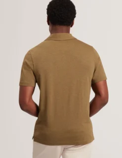 Open Neck Cotton Linen Polo Shirt