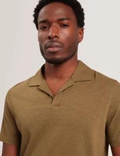 Open Neck Cotton Linen Polo Shirt