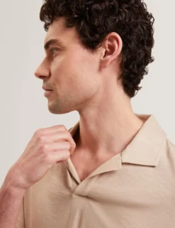 Open Neck Cotton Linen Polo Shirt