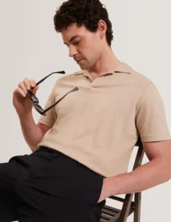 Open Neck Cotton Linen Polo Shirt