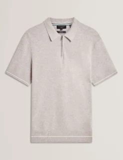 Ottoman Ribbed Knit Zip Neck Polo