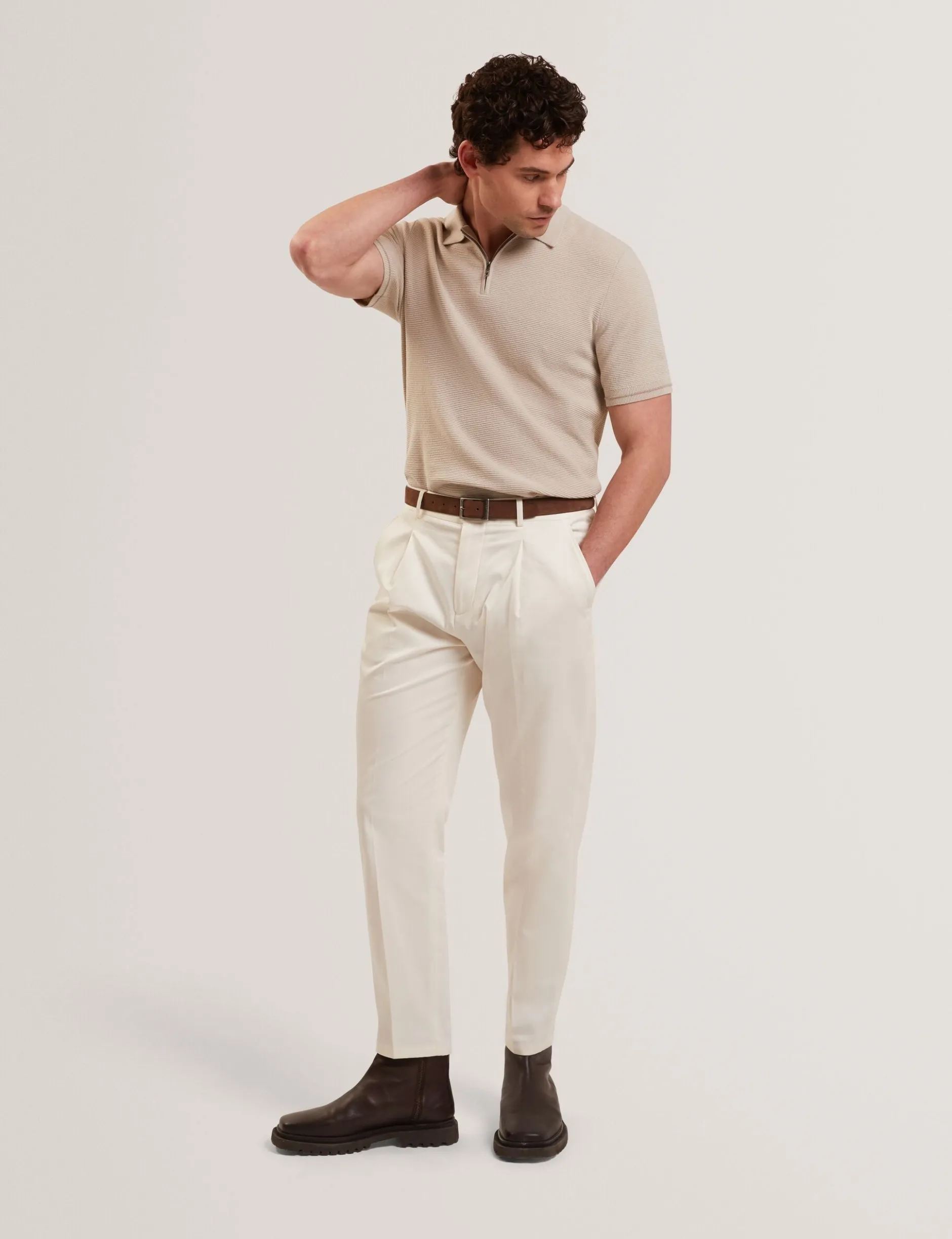 Ottoman Ribbed Knit Zip Neck Polo