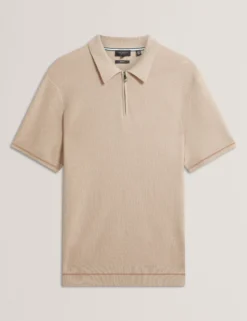 Ottoman Ribbed Knit Zip Neck Polo