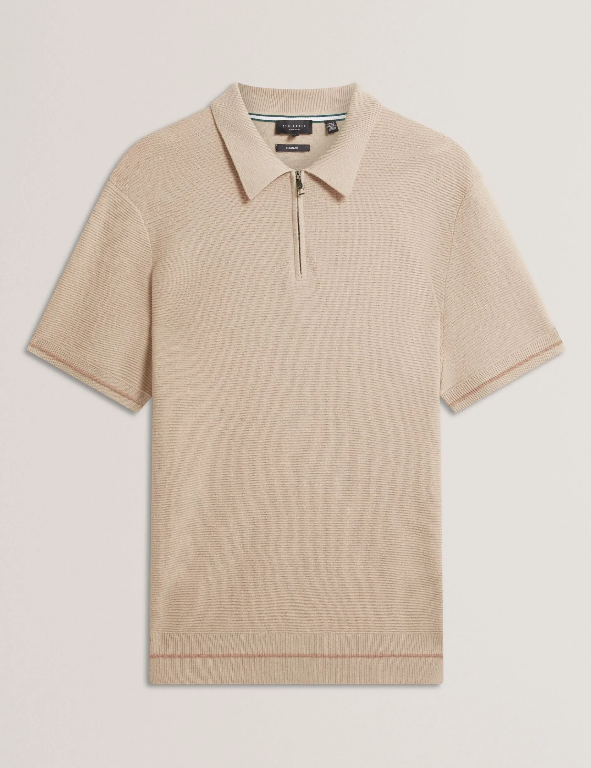 Ottoman Ribbed Knit Zip Neck Polo