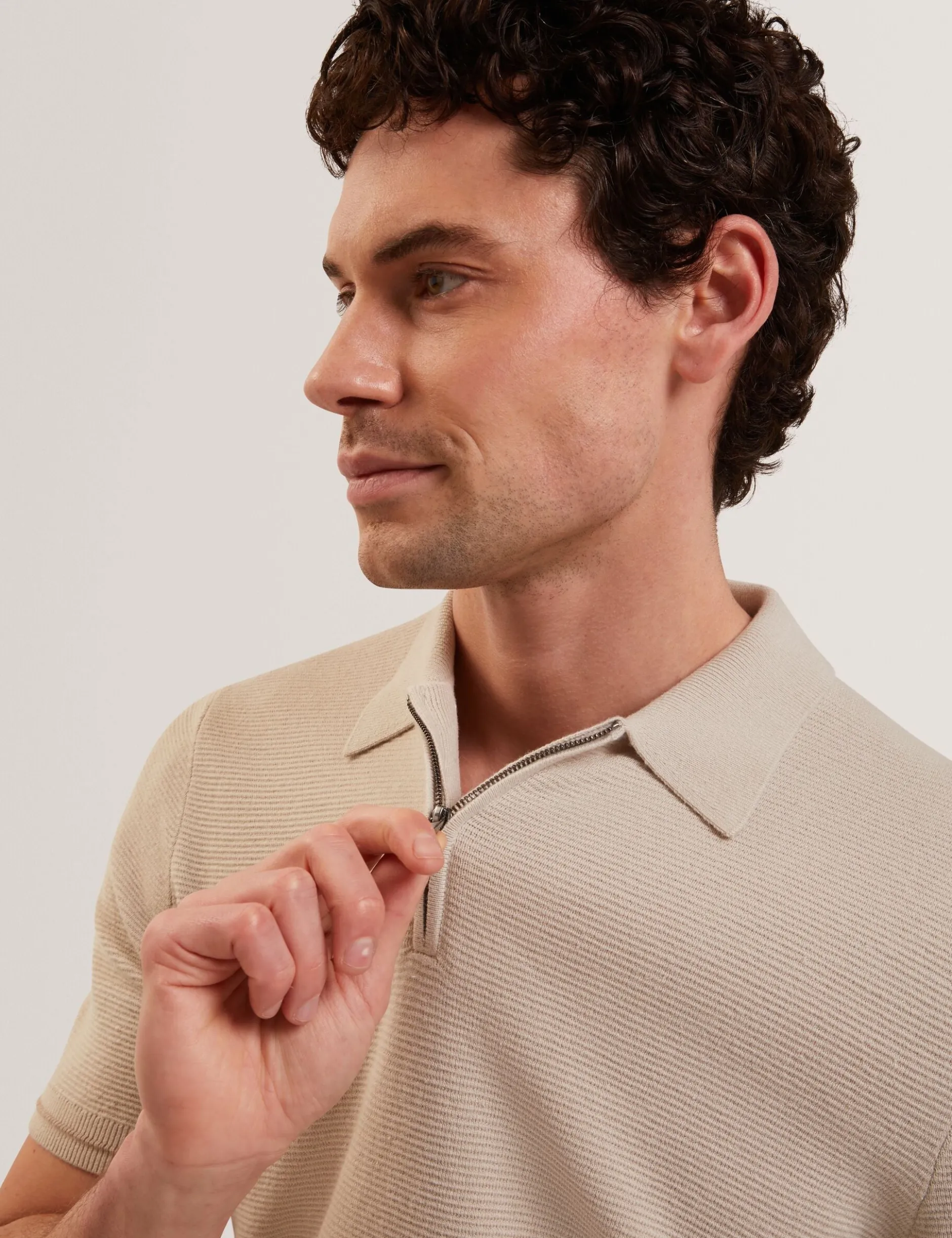 Ottoman Ribbed Knit Zip Neck Polo