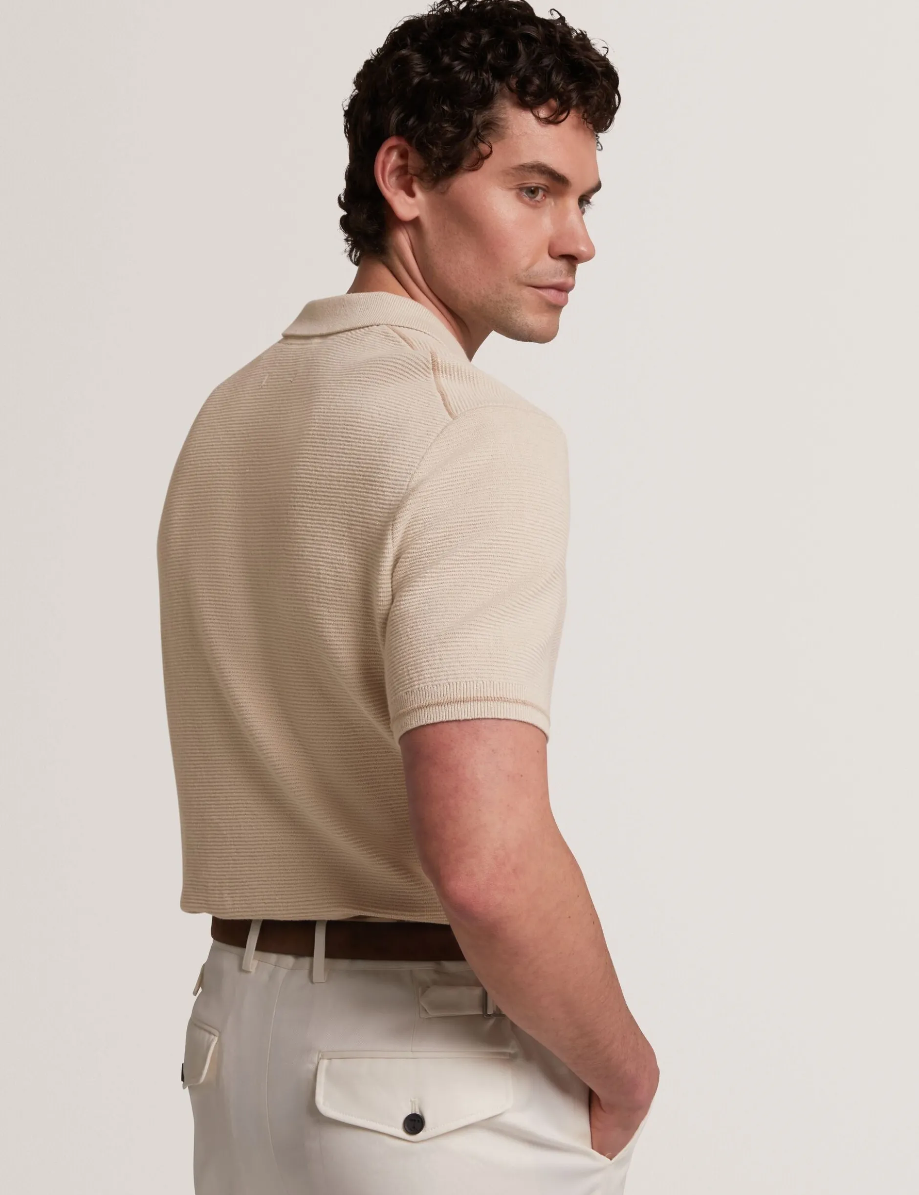 Ottoman Ribbed Knit Zip Neck Polo