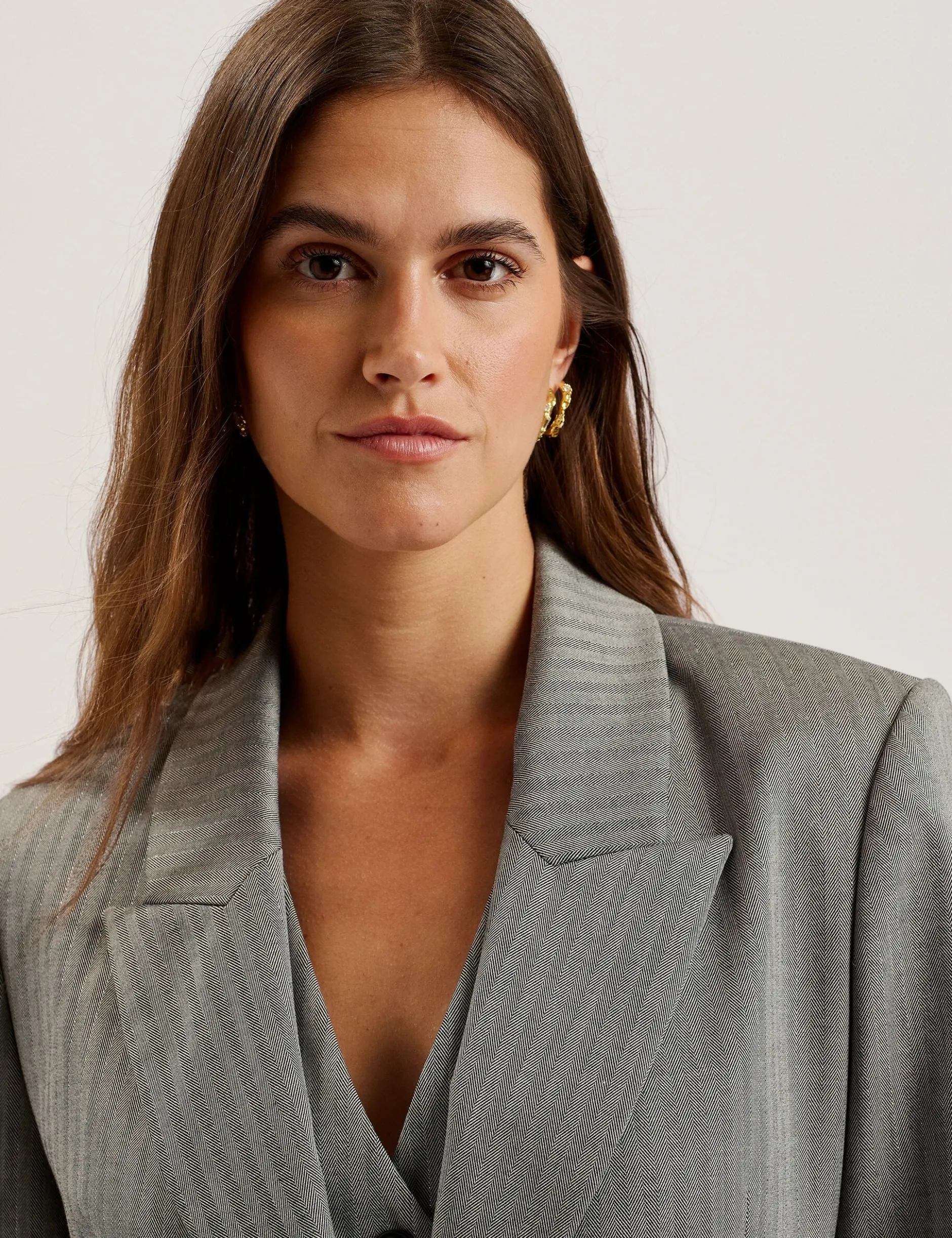 Oversized Herringbone Single Breasted Blazer