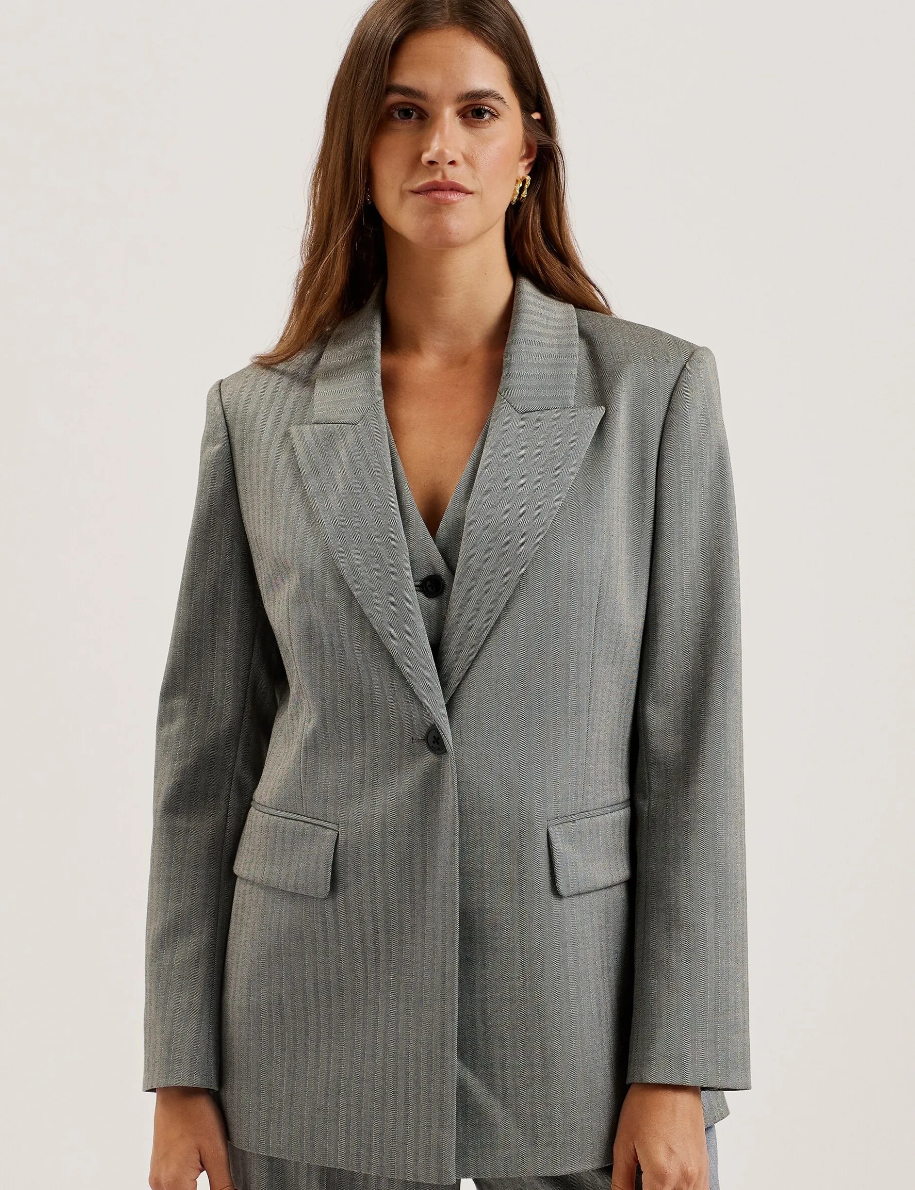 Oversized Herringbone Single Breasted Blazer