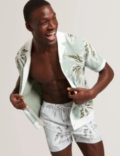 Palm Print Mid-Length Swim Shorts