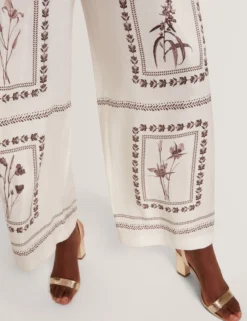 Panel Print Silk Linen Wide Leg Trousers
