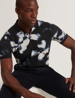 Photographic Floral Print Cotton Polo Shirt
