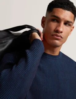 Plated Rib Knit Crew Neck Sweater