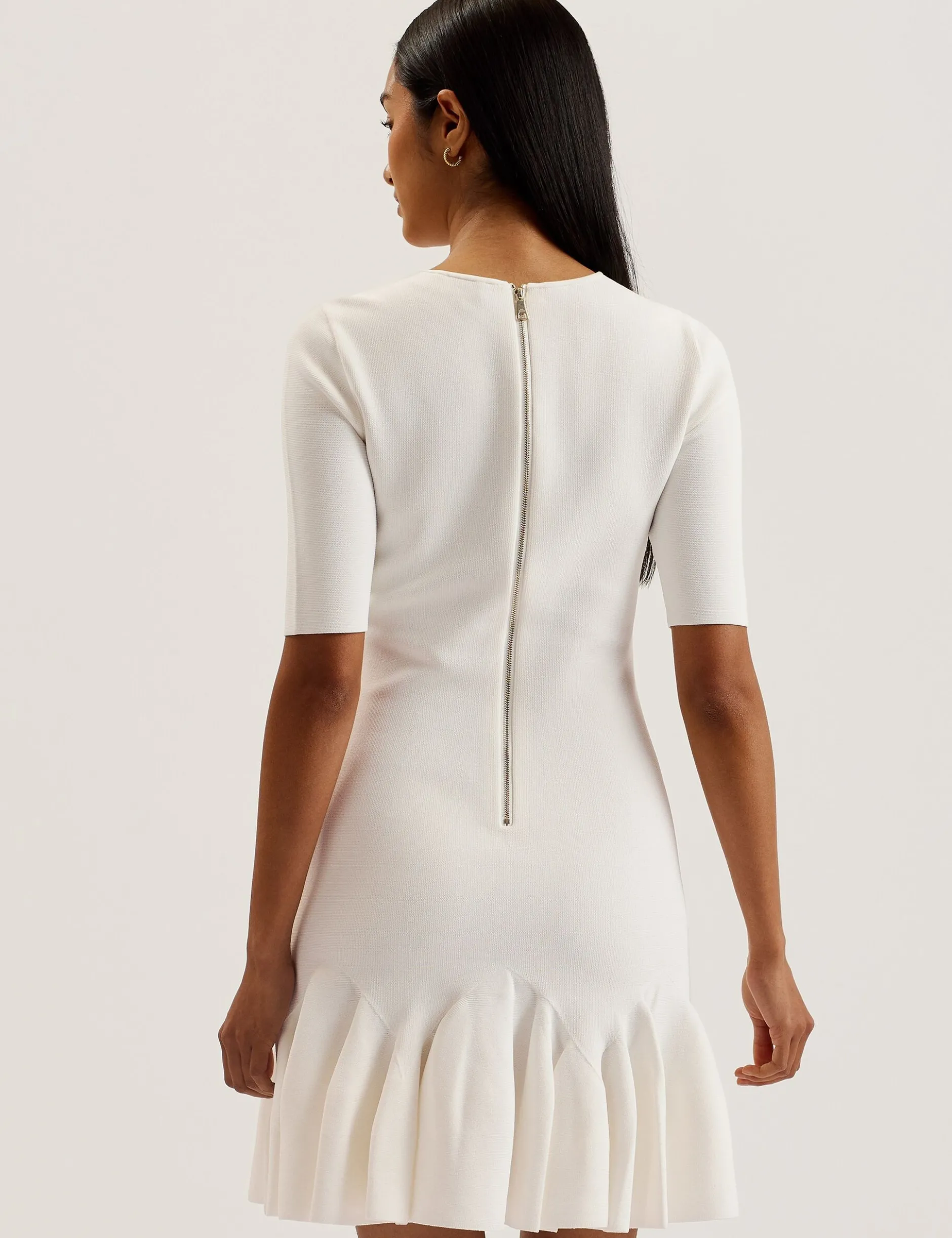 Pleated Hem Knitted Bodycon Mini Dress