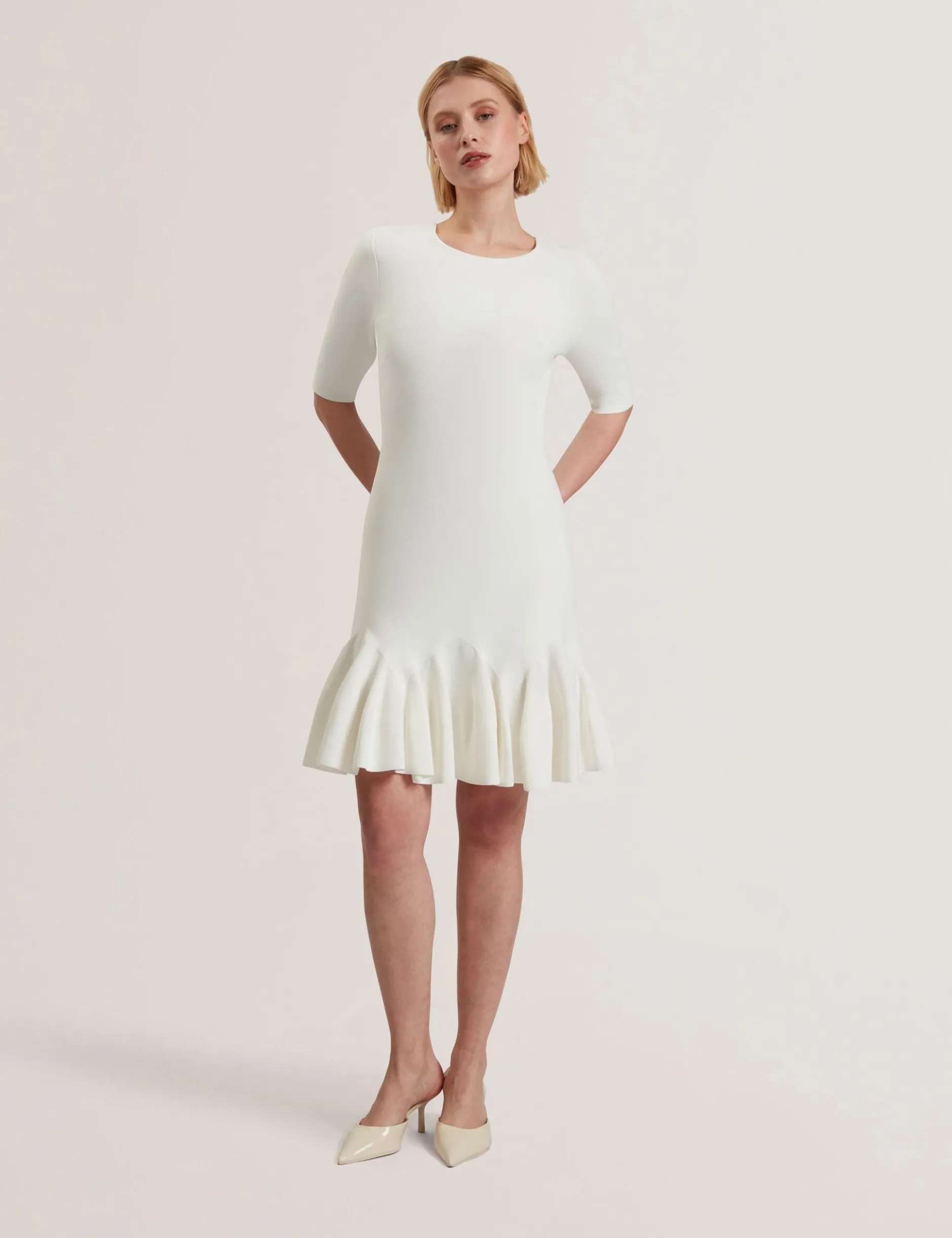 Pleated Hem Knitted Bodycon Mini Dress